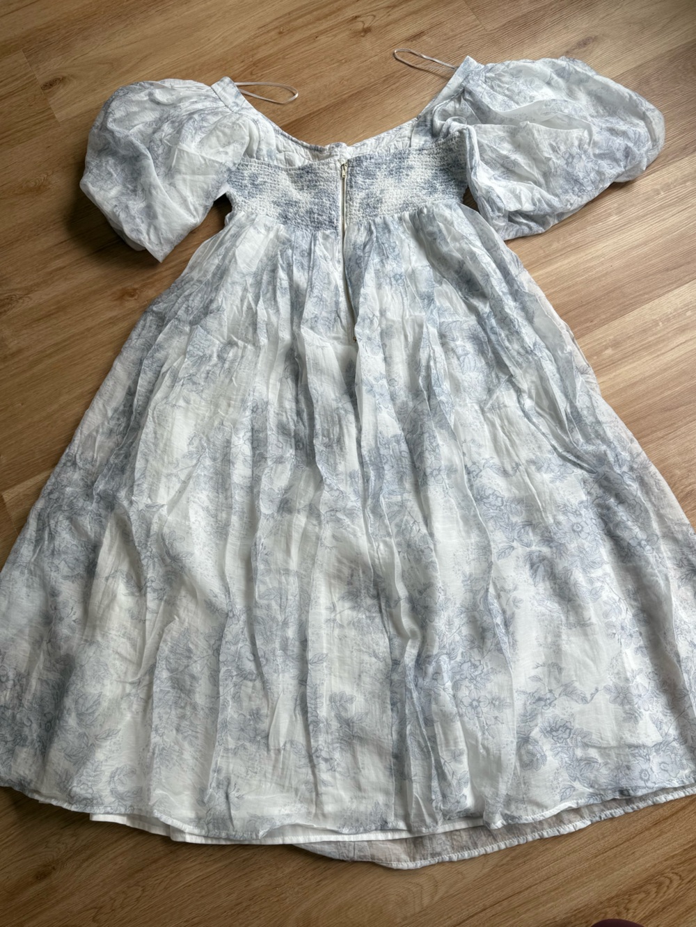 Worth Collective Floral Puff-Sleeve Midi Dress in Light Blue White Baby Shower - Picture 7 of 7